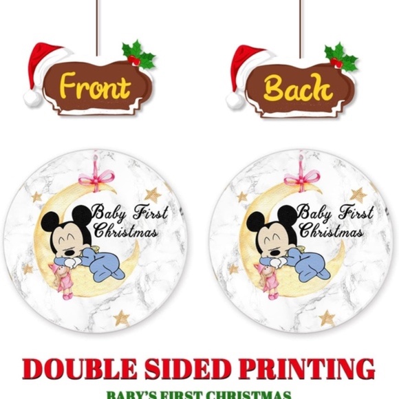3 Pieces Baby's First Christmas Ornaments, Mickey Mouse Baby Xmas Tree Ornaments - Picture 3 of 11